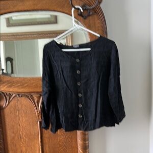 CP Shades black rayon button down top. 3/4 sleeve